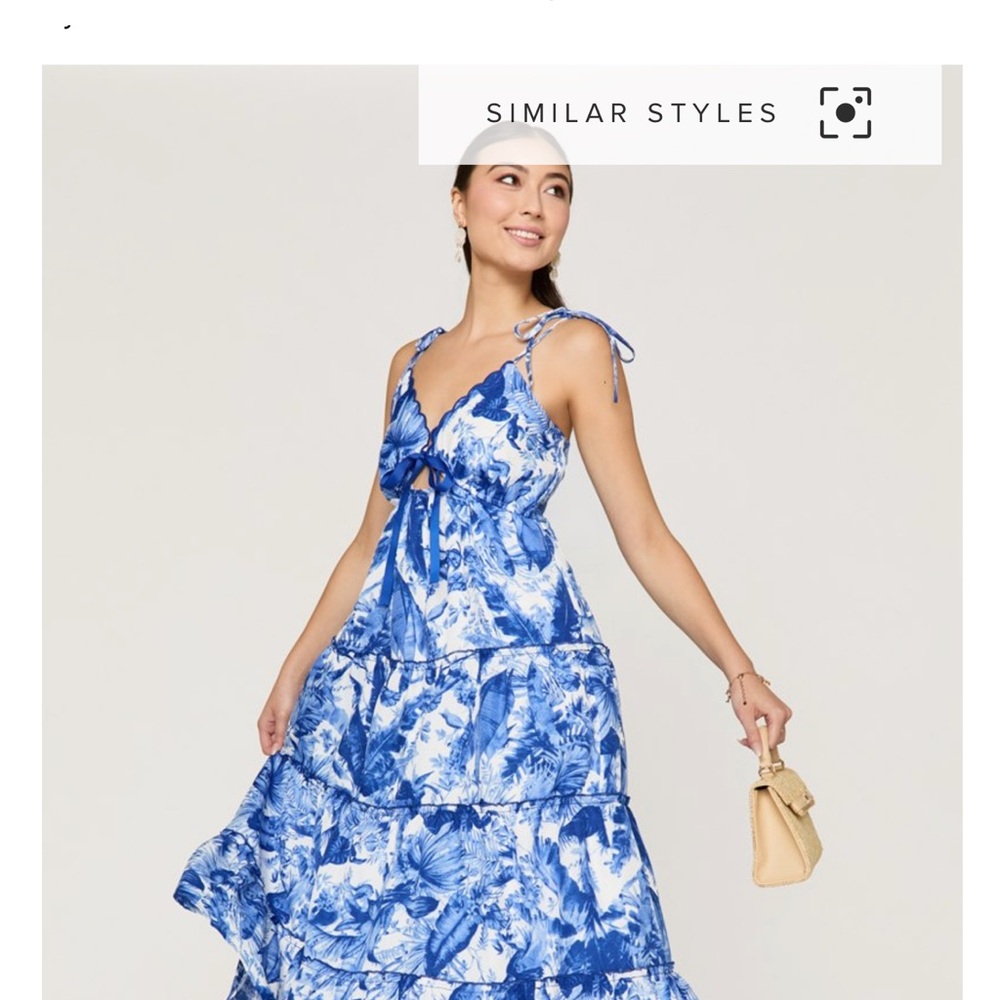 Francesca's Collections Blue and White midi  Dress- Laura floral tiered midi